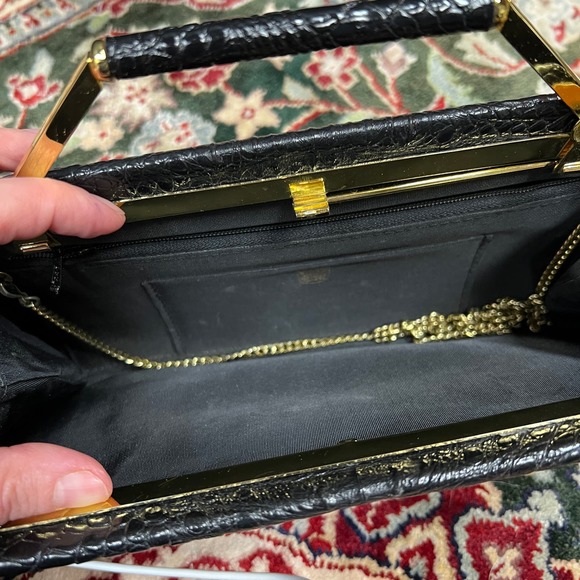 Vintage 30s Horch Meister Klasse Faux Croc Gold Hardware Made in Germany Clutch - Picture 7 of 9